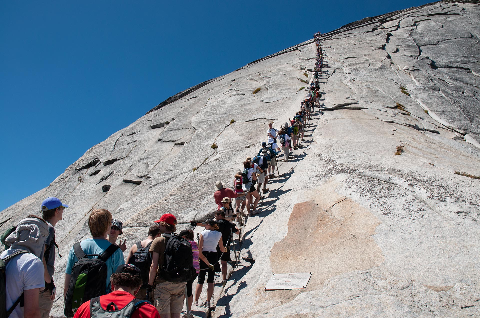 Crowds of Hikers on Half Dome's Cables
