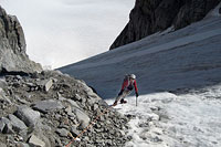 North Palisade - Andy Lewicky climbing the U-Notch