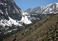 Looking up at Anvil Camp