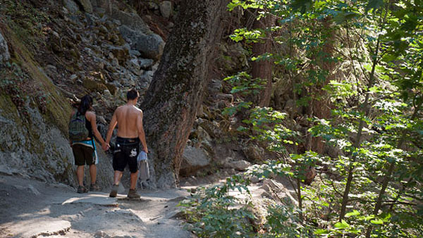 Hikers on the Mist Trail