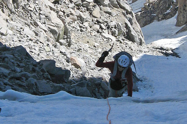 Climbing the U-Notch Couloir