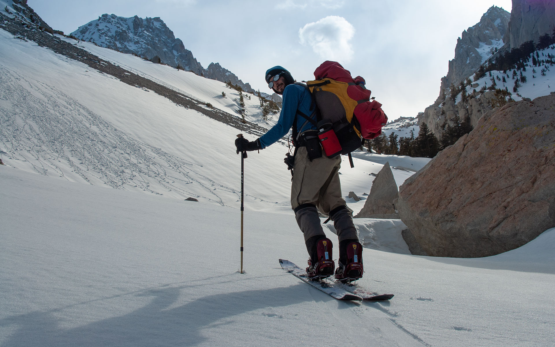 Splitboarder Dave Silver Beneath Mount Langley's North Face