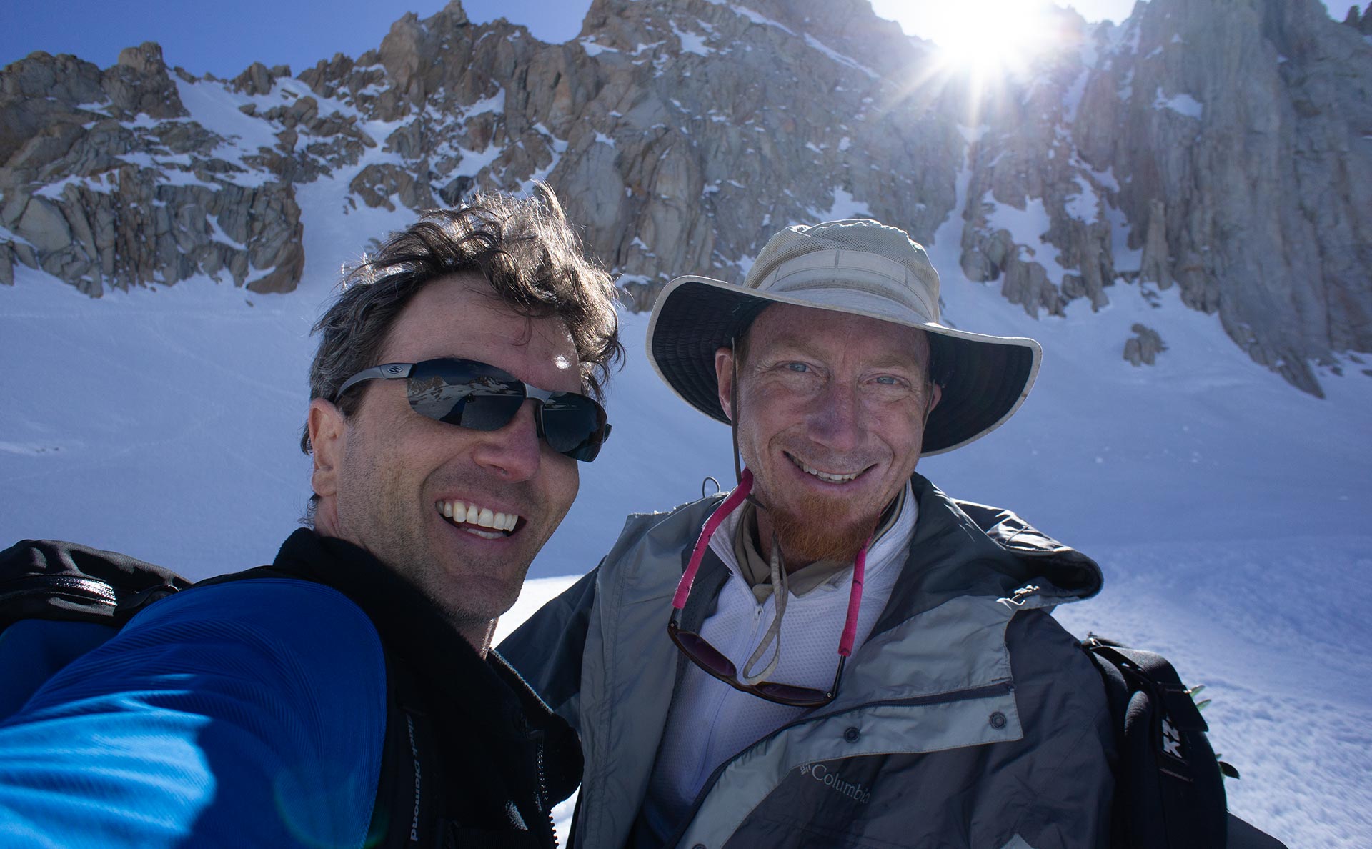 Andy Lewicky and David Braun at the base of Mount Muir's East Buttress