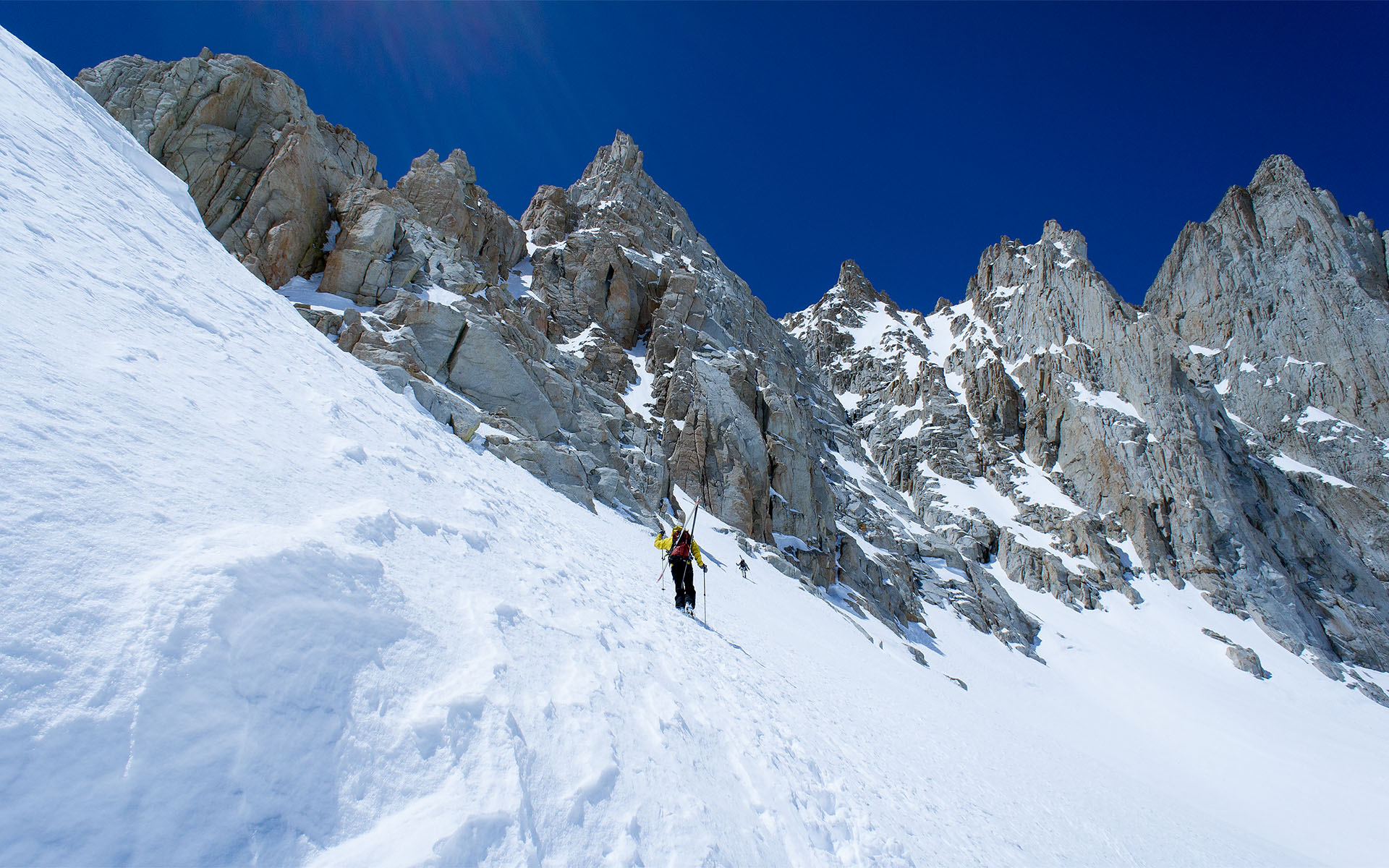 Trevor Benedict and Dave Braun Approach Mount Muir's East Buttress