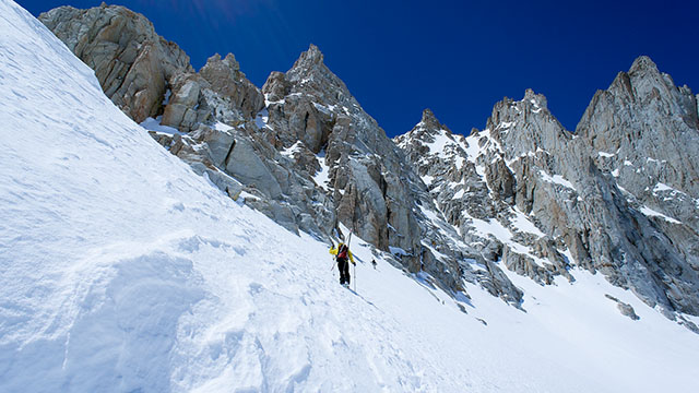 Trevor Benedict and Dave Braun Approach Mount Muir's East Buttress